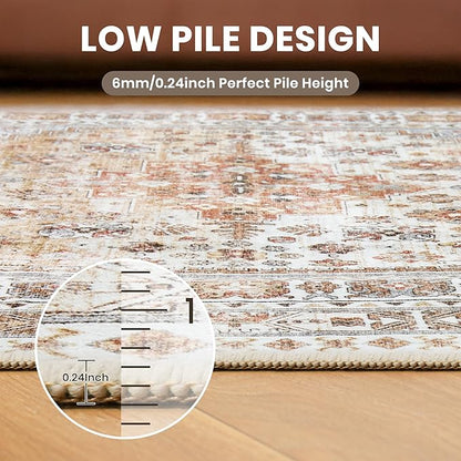 zesthome 2x3 Entryway Rug, Soft Washable Rugs, Non Slip Area Rug, Stain Resistant Low Pile Rugs for Bedroom, Vintage Rug for Door Mat, Kitchen (Orange,2'x3')