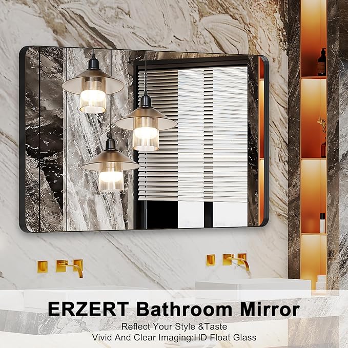 Bathroom Mirrors for Over Sink,55x30Inch Vanity Mirrors for Wall,Black Metal Frame Rectangle Mirrors for Bathroom Farmhouse,Restroom,Hangs Horizontally or Vertically