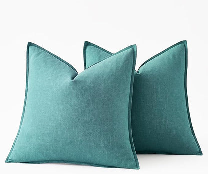 MIULEE Decorative Linen Euro Sham Pillow Covers 24x24 Turquoise Boho Farmhouse Neutral Couch Throw Pillows for Bed Pack of 2 Accent Coastal Modern Pillowcase Summer Sofa Livingroom Home Decor