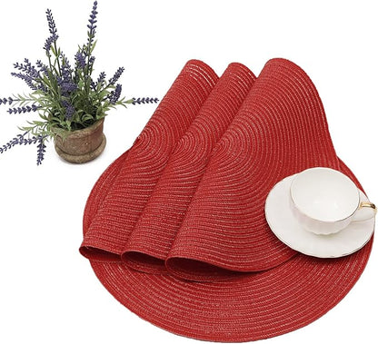 SHACOS Round Placemats Set of 6 Braided Cotton Polyester 15 inch Washable Place Mats for Dining Tables Christmas Table Mats Home Wedding Party Table Decor (Red, 6)