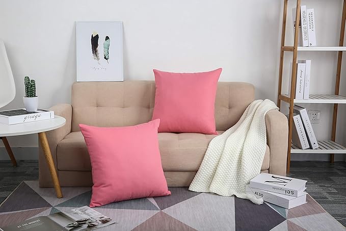 TangDepot Handmade Decorative Solid 100% Cotton Canvas Throw Pillow Covers/Pillow Shams, (22"x22", Pink)