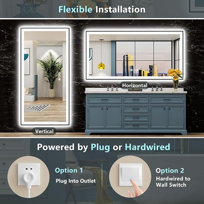 88x38 Inch Black Framed LED Bathroom Mirror with Lights, Backlit & Front Lit, Anti-Fog Lighted Vanity Mirrors for Bathroom Wall, Dimmable, 3-Color Light, Memory, Shatter-Proof, Tempered Glass