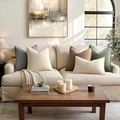 MIULEE Pack of 2 Thick Textured Couch Throw Pillow Covers, Grey Decorative Pillow Covers 20x20, Neutral Linen Cushion Cases for Sofa Bed Living Room Modern Farmhouse Home Decor, No Filling