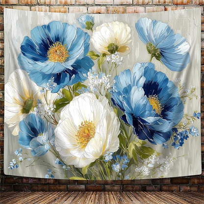 DYNH Blue White Floral Tapestry,Natural Aesthetics Elegant Tapestrie,Modern Flower Painting Wall Hanging,Watercolor Aesthetic Art Decor for Bedroom Living Room Dorm,40X30 In