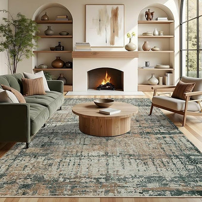 Area Rugs 8x10,Large Soft Rugs for Living Room, Washable, Modern Green Abstract Rugs for Bedroom Dining Room, Non-Slip Foldable Thin Indoor Carpet Stain Resistant(Moss Green)