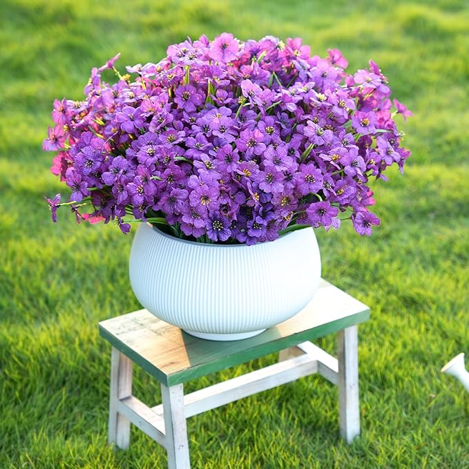 Artificial Flowers for Outdoor Faux Plants for Spring Summer Decoration, UV Resistant Realistic Silk Plastic Fake Flowers Garden Porch Patio Balcony Yard Front Home Decor, 24 Bundles