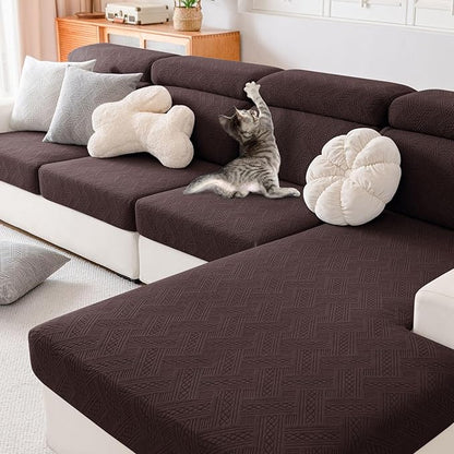 hyha Waterproof Couch Cushion Covers, Waterproof Sectional Couch Covers for 3 Cushion Sofa for Pets, Stretch Sofa Slipcover Washable with Elastic Bottom(3 Packs, Chocolate)