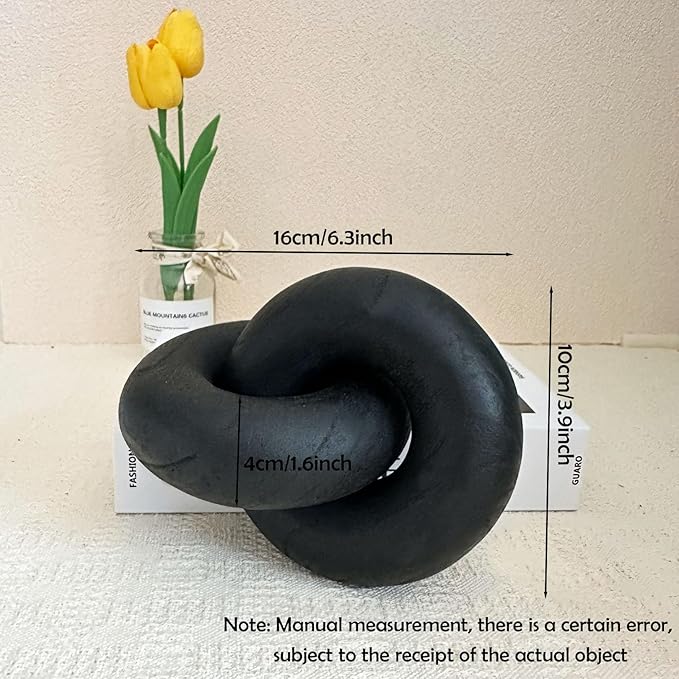 2 Link Wood Chain Link Decor, Black Wooden Knot Decor for Coffee Table Book Shelf Accents Home Console Table Decorative Items Living Room Boho Farmhouse Rustic Decoration