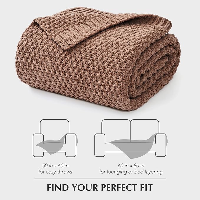 EVERGRACEHOME Chunky Chenille Knit Throw Blanket for Couch, Soft Luxurious Moss Stitch Blankets for Bed, Cozy Decorative Farmhouse Knitted Throws for Sofa, Terracotta Clay, 50" x 60"