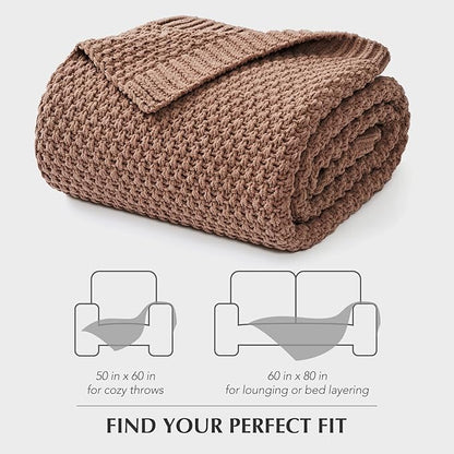 EVERGRACEHOME Chunky Chenille Knit Throw Blanket for Couch, Soft Luxurious Moss Stitch Blankets for Bed, Cozy Decorative Farmhouse Knitted Throws for Sofa, Terracotta Clay, 60" x 80"