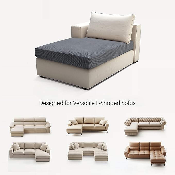 Hokway Stretch Chaise Cover Individual Couch Cushion Slipcovers Reversible Cushion Protector Slipcovers Sofa Cushion Protector Covers (Chaise Cover, Grey)