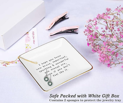 NZY Meaningful Birthday Christmas Gift for Best Friend,Daughter,Encouragement Gift-You Can Do This-Motivational Present-Ceramic Jewelry Tray Trinket Holder Ring Dish-I Hope You Know- You Are Brave