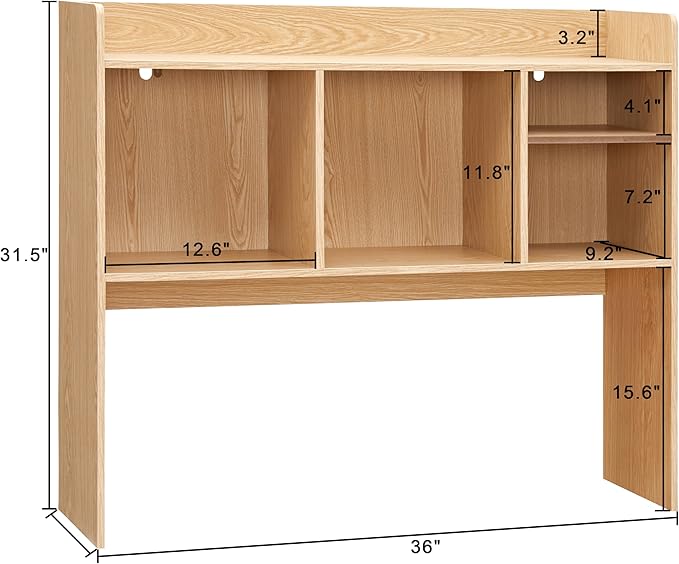 Desktop Bookshelf, Wooden Desk Storage Hutch with 6 Shelves for Computer Desk, 3-Tier Desktop Display Organizer Rack for Office Home (Natural)