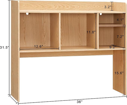 Desktop Bookshelf, Wooden Desk Storage Hutch with 6 Shelves for Computer Desk, 3-Tier Desktop Display Organizer Rack for Office Home (Natural)
