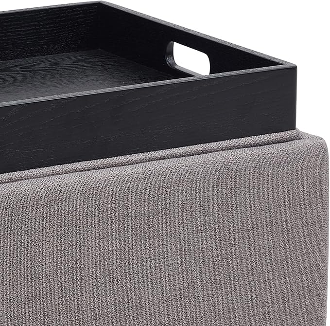 CHITA Storage Ottoman Cube with Tray Lid, Small Footstool with Storage, Square End Table for Living Room and Bedroom, Performance Fabric in Flint Grey