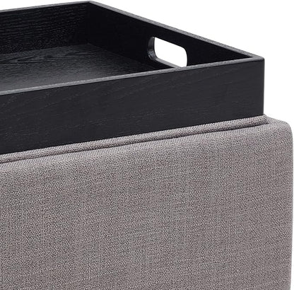 CHITA Storage Ottoman Cube with Tray Lid, Small Footstool with Storage, Square End Table for Living Room and Bedroom, Performance Fabric in Flint Grey