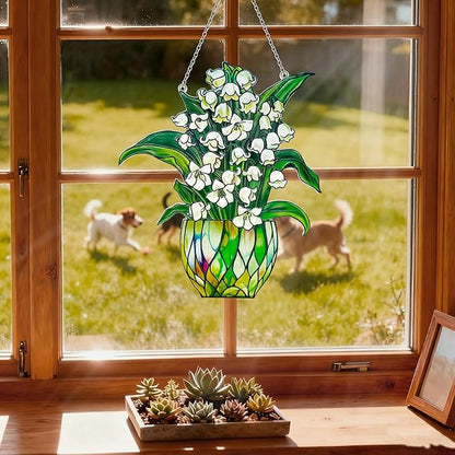 Lily of The Valley Sun Catchers, Lily of The Valley Suncatcher Stained Glass Window, Flower Suncatchers for Nana/Mom/Women - (UV Printed)