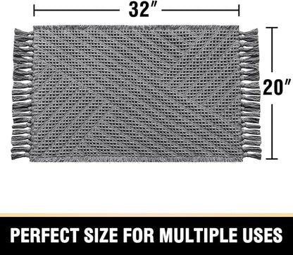 H.VERSAILTEX Waffle Bath Mat Super Absorbent Boho Bath Mat Non Slip Bath Rugs for Bathroom Floor Machine Washable Dry Fast Bathroom Rugs with Tassels, 20" x 32", Gray