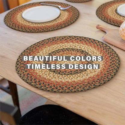 Homespice Russet Jute Woven Round Placemats Set of 6, 15", Warm Country Decor, Multicolor Table Mats - Vibrant Colors, Durable, Easy to Clean and Protects Furniture