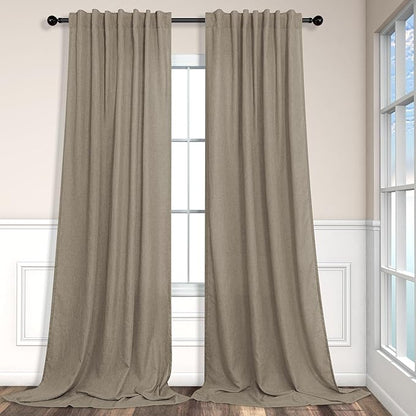 Pitalk 102 Inch Long Curtains Back Tab Linen Curtains for Living Room Bedroom 2 Panels Tan Brown Burlywood Taupe Curtain Light Filtering Privacy 102 Inch Pleated Curtain for Sliding Door Rod Pocket