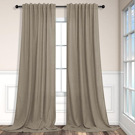 Pitalk 102 Inch Long Curtains Back Tab Linen Curtains for Living Room Bedroom 2 Panels Tan Brown Burlywood Taupe Curtain Light Filtering Privacy 102 Inch Pleated Curtain for Sliding Door Rod Pocket