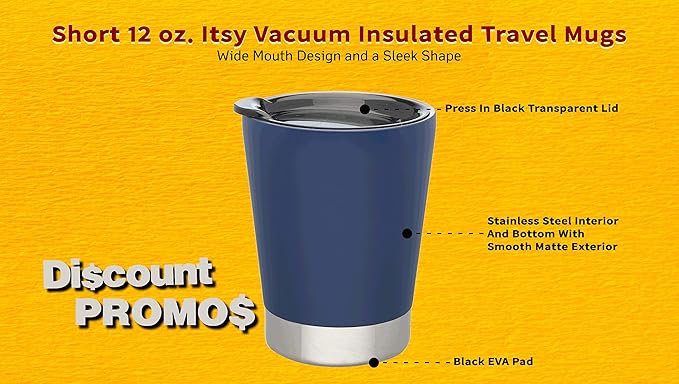 DISCOUNT PROMOS 12 oz. Itsy Vacuum Insulated Travel Mugs - 6 Pack - Blue
