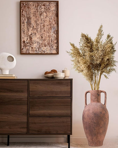 UPWOIGH 20.5in Tall Large Vintage Handles Ceramic Floor Vase, Antique Terracotta Pottery with Beige Speckles and Distressed Brown Markings, Rustic Farmhouse Living Room or Bedroom Decor, Gift 1 Pack