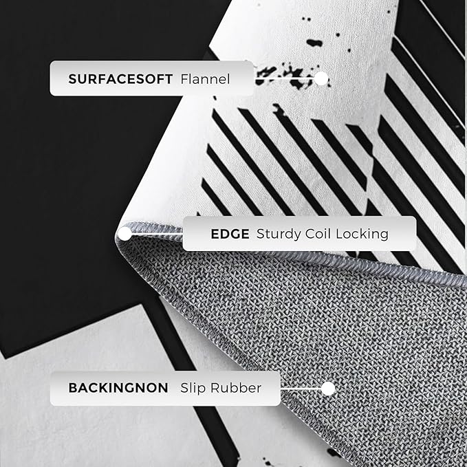 Black and White Rugs for Home Decor, 4x5 ft, Abstract Geometric Area Rugs for Living Room, Soft Non Slip Washable Modern Minimalist Carpet Bedroom Decorations Dt-Ghf-31