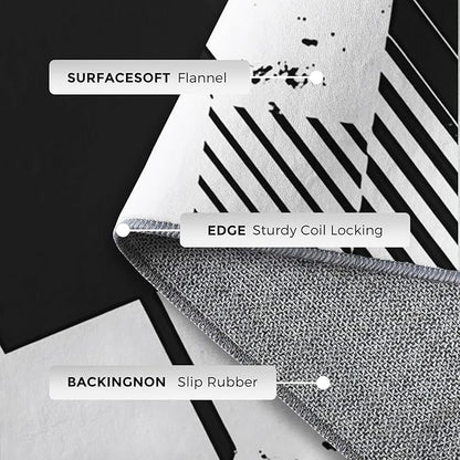 Black and White Rugs for Home Decor, 4x5 ft, Abstract Geometric Area Rugs for Living Room, Soft Non Slip Washable Modern Minimalist Carpet Bedroom Decorations Dt-Ghf-31