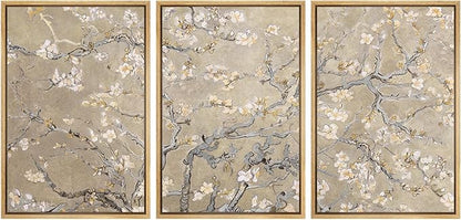 MUDECOR Framed Canvas Print Wall Art Blossoming Branches Vintage Floral Illustrations Realism Decorative for Living Room, Bedroom, Office - 16"x24"x3 Natural