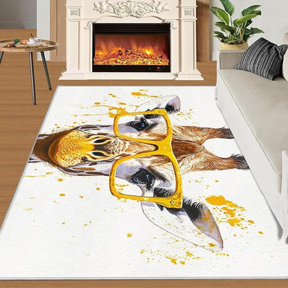 Giraffe 6x8 Area Rugs for Living Room, Funny Animals Washable Non Slip Rugs, Pop Art Low Pile Print Rug for Bedroom, Dining Room, Home Office
