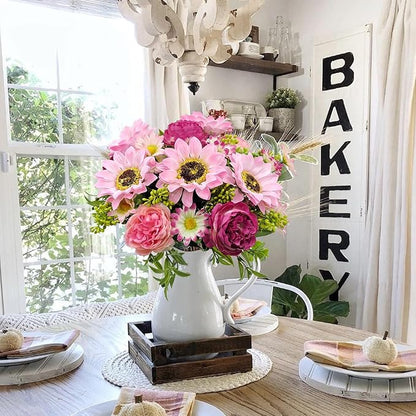 3 Pcs Fall Flowers Artificial Mums Silk Fake Mums Bouquet Faux Floral Arrangements Home Indoor Outdoor Planter Decor Party Wedding Table Autumn Decoration (Purple, Pink)