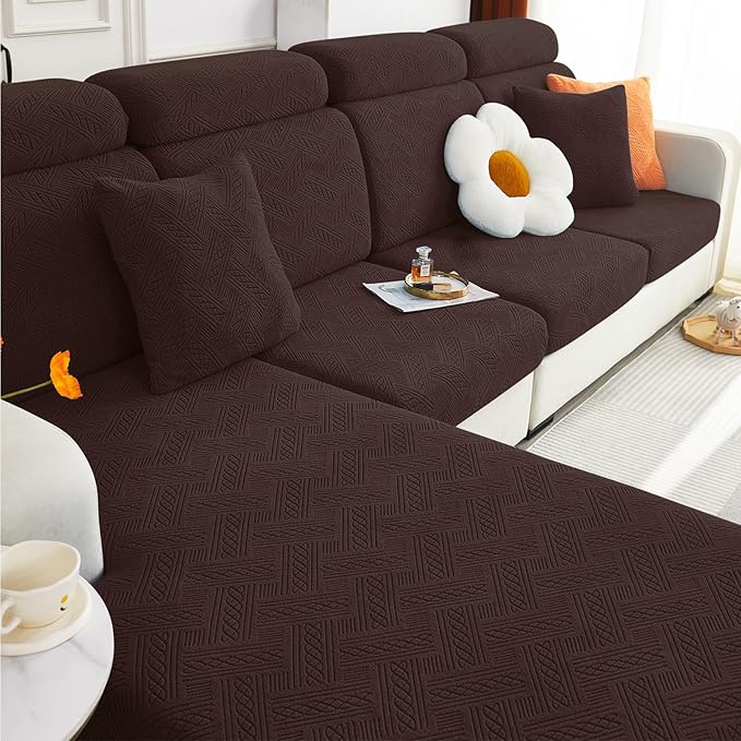 hyha Individual Couch Cushion Covers, Stretch Magic Sofa Seat Cushion Covers Washable, Dog Couch Sofa Slipcover for Pets, Kid with Elastic Bottom(Back Cover L, Chocolate)