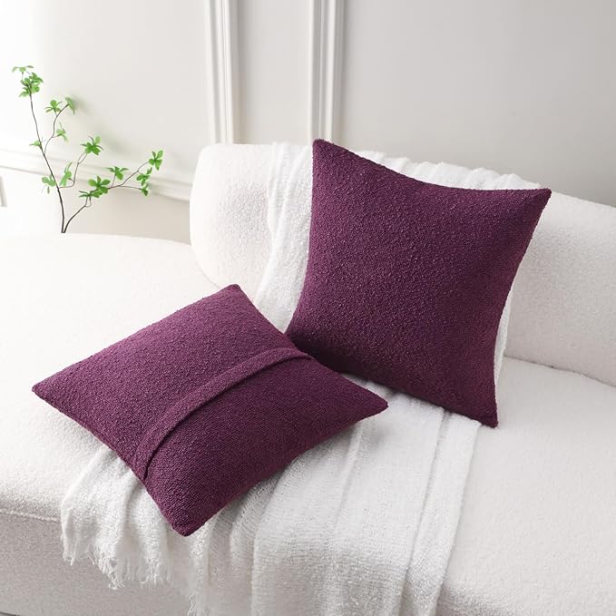 FUTEI Pack of 2 Purple Decorative Throw Pillow Covers 16x16 Inch Soft Cozy Solid Boucle Textured Cushion Case,Modern Home Decor for Couch Bed Living Room