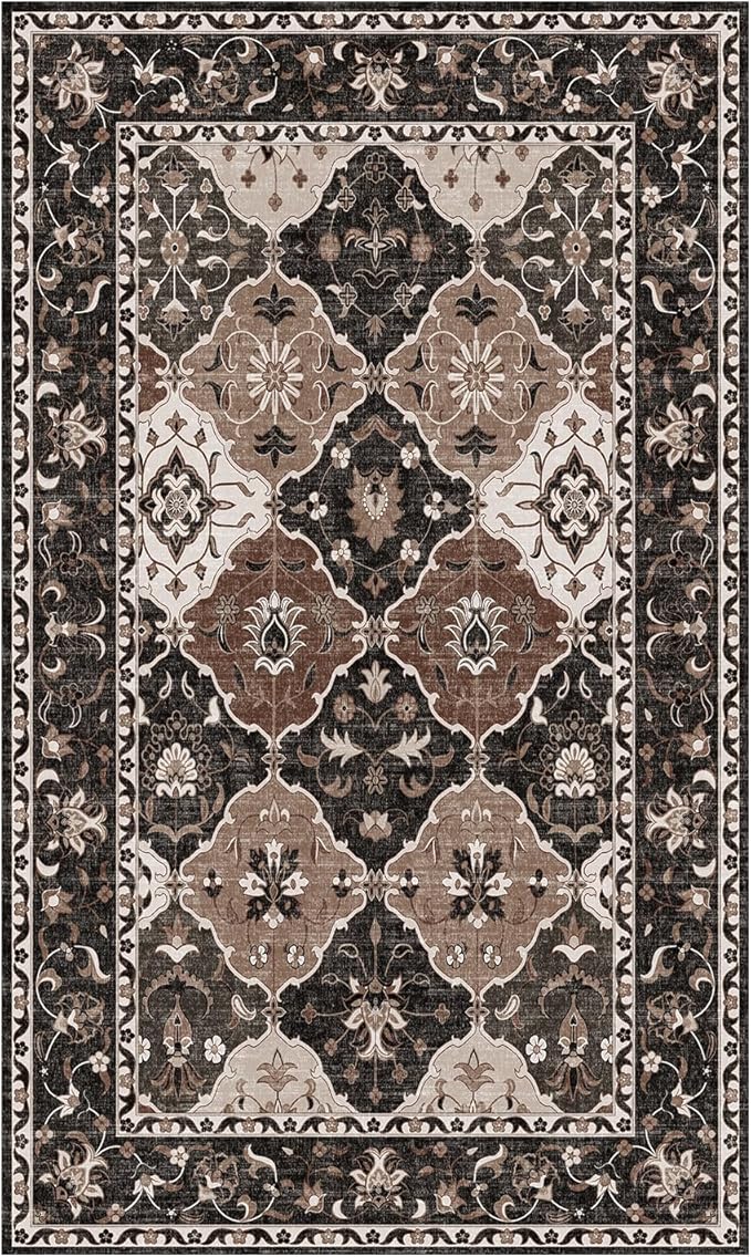 Lessymo Large Entryway Rug 3x5, Moroccan Washable Area Rugs for Large Kitchen, Bedroom Bedside, Living Room, Non Slip Low Pile Carpet with Rubber Backing Non Slip, Taupe and Beige