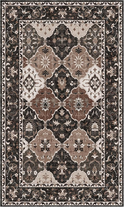 Lessymo Large Entryway Rug 3x5, Moroccan Washable Area Rugs for Large Kitchen, Bedroom Bedside, Living Room, Non Slip Low Pile Carpet with Rubber Backing Non Slip, Taupe and Beige