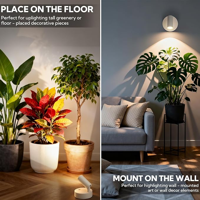 4 Pack Spotlights Indoor with Remote, Rechargeable Picture Lights, Wireless LED Uplighting with Dimmable 3CCT Modes, Display Lights for Artwork, Plant, Painting, and Accent Lighting, White