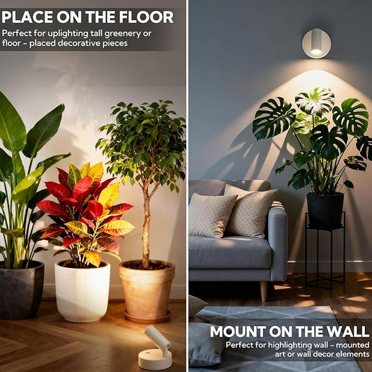 4 Pack Spotlights Indoor with Remote, Rechargeable Picture Lights, Wireless LED Uplighting with Dimmable 3CCT Modes, Display Lights for Artwork, Plant, Painting, and Accent Lighting, White