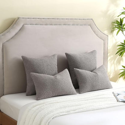 FUTEI Pack of 2 Light Grey Decorative Throw Pillow Covers 22x22 Inch Soft Cozy Solid Boucle Textured Cushion Case,Modern Home Decor for Couch Bed Living Room