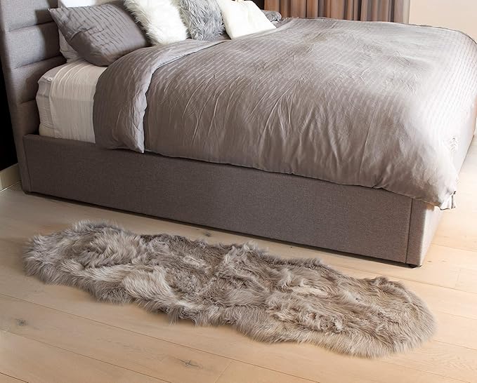 Luxe Gordon Faux Fur Rug with Soft and Fluffy Pile | Machine Washable Living Room Rug with Anti-Slip Backing | Cruelty-Free Area Rugs for Office or Bedroom, Grey, 2 ft x 6 ft