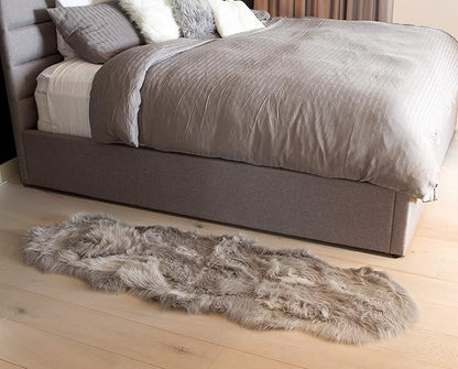 Luxe Gordon Faux Fur Rug with Soft and Fluffy Pile | Machine Washable Living Room Rug with Anti-Slip Backing | Cruelty-Free Area Rugs for Office or Bedroom, Grey, 2 ft x 6 ft
