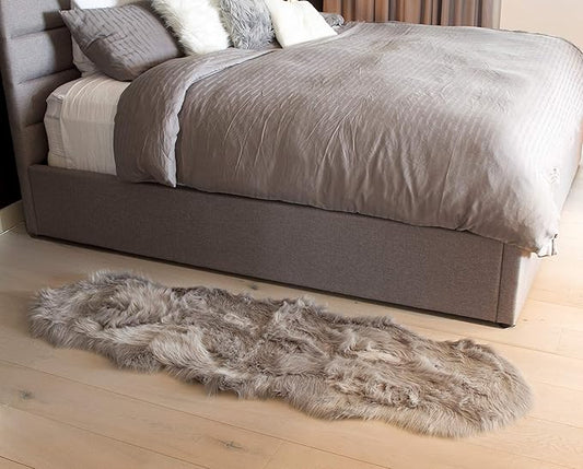 Luxe Gordon Faux Fur Rug with Soft and Fluffy Pile | Machine Washable Living Room Rug with Anti-Slip Backing | Cruelty-Free Area Rugs for Office or Bedroom, Grey, 2 ft x 6 ft