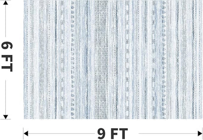 6x9 Area Rugs for Living Room Machine Washable Rug Distressed Indoor Carpet Neutral Moroccan Boho Rug Ultra Soft Area Rug for Bedroom Dining Room Playroom Office,Blue