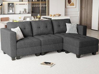 Belffin Modular Sectional Sofa L Shaped Sofa Couch with Storage Seats Convertible Sectional Couch Modular Sofa with Reversible Chaise Fabric Dark Grey