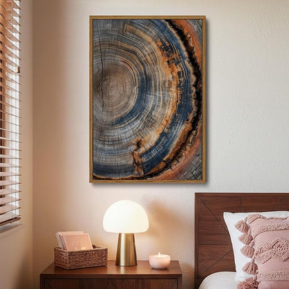 IBHJSART Framed Tree Ring Canvas Wall Art Vintage Colorful Wood Stump Painting Prints Modern Minimalist Pictures Neutral Nature Rustic Farmhouse Decor Living Room Bedroom Bathroom Office