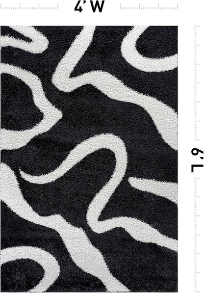 Rugshop Abstract Wavy Shag Area Rug Anthracite Dark Gray 4' x 6' Ideal for Small Living Rooms, Offices, or Beside The Bed
