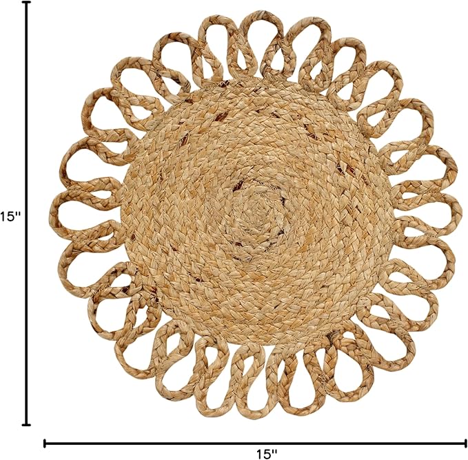 MORE Jute Hand Braided Placemats Set of 6 | 15 Inches Round Tablemats for Kitchen, Dining Table Top Rug Mats & Dinner Table Placemat Pads Mates | Rustic Natural Fiber Vintage Rugs Mat, Natural Beige