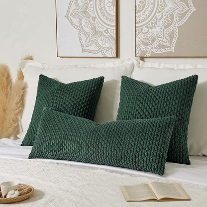 Kevin Textile 14x36 Inch Long Lumbar 1 Pack Boho Christmas Decorative Throw Pillow Cover Soft Striped Corduroy Rectangle Cushion Case Farmhouse Color Accent for Living Room Couch Sofa Bed, Army Green