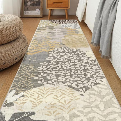 DEXDE Runner Rug 2x8, Washable Hallway Boho Soft Area Rugs Abstract Long Non Slip Leaves Floral Vintage Floor Carpet for Entryway Kitchen Laundry Bathroom Bedroom, Gray