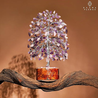 Chakra Healing Crystal Tree of Life for Birthday Gifts for Women, Home and Office Decor for Positive Energy & Good Luck, Spiritual Gifts, Feng Shui Money Trees (Rose, Amethyst Dual Beads)
